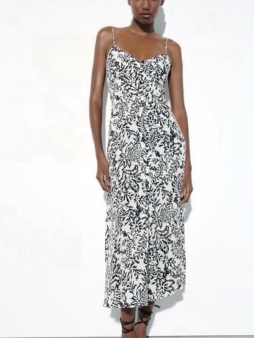 Zara Black and White Floral Maxi Slip Dress
